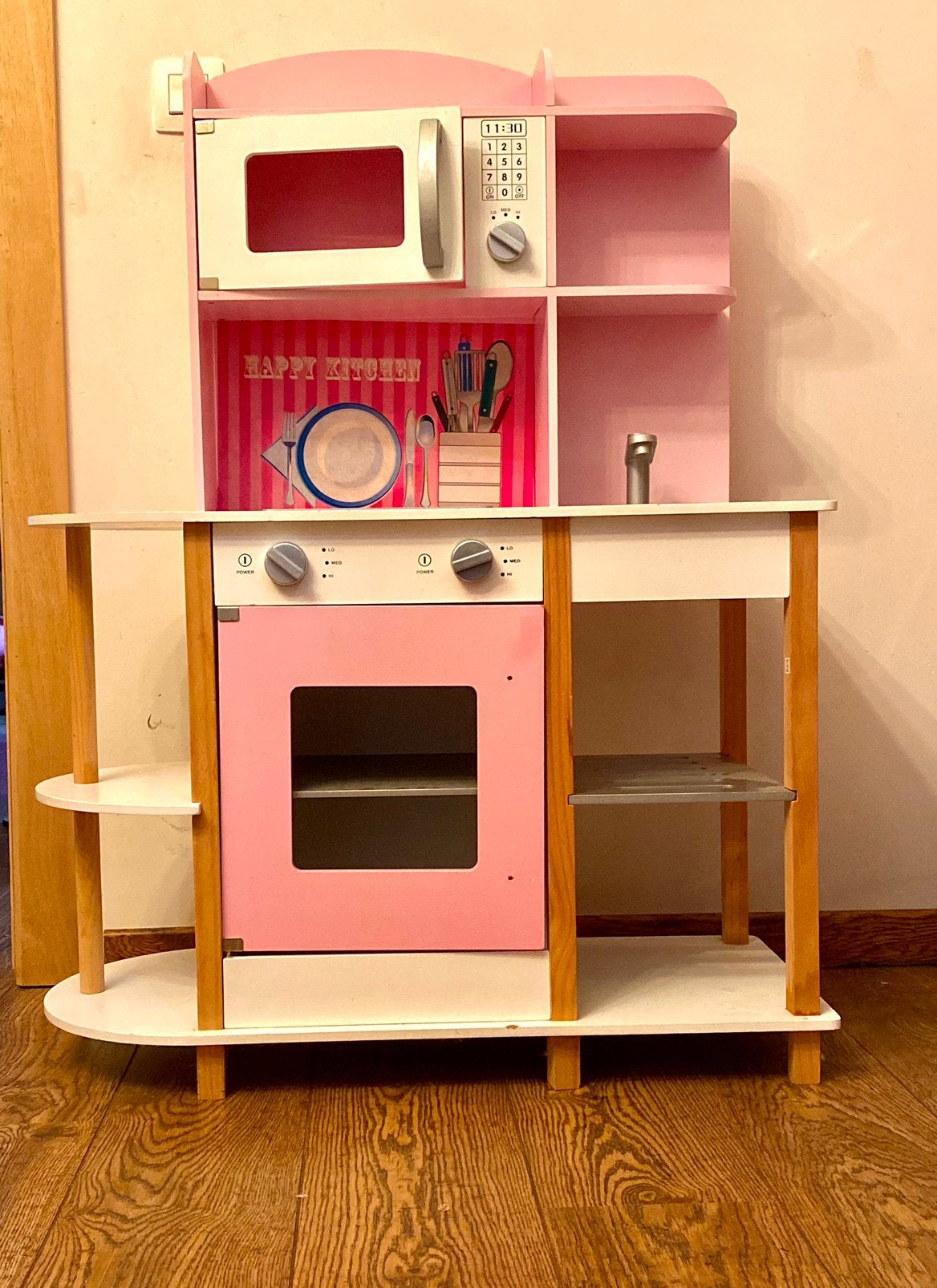 Grote  Houten Speelgoedkeuken incl. Accessoires & Microgolf, Ophalen, Zo goed als nieuw