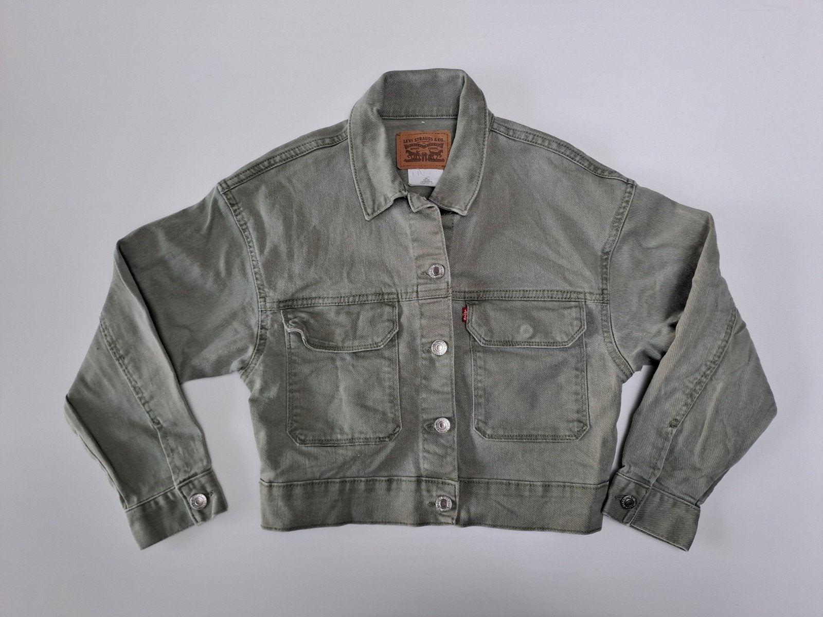 Veste courte en jean vert kaki t 152, Enlèvement ou Envoi, Levi strauss, Comme neuf, Fille