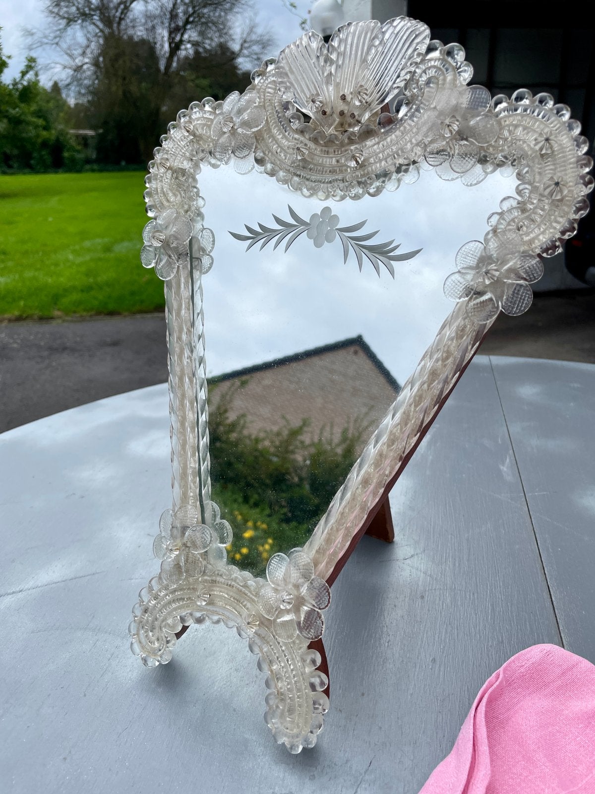 Petit miroir de coiffeuse vénitien en verre travaillé, Enlèvement, Autres formes, Moins de 50 cm, Moins de 100 cm