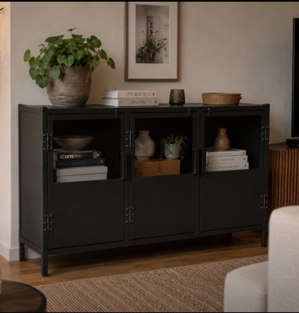 Mooi metalen kastje/dressoir, Huis en Inrichting, Ophalen, Gebruikt, Glas, Met deur(en)