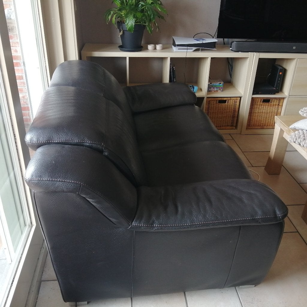 Lederen tweezit en driezit ( zwarte kleur ), Huis en Inrichting, Ophalen, Gebruikt, Leer