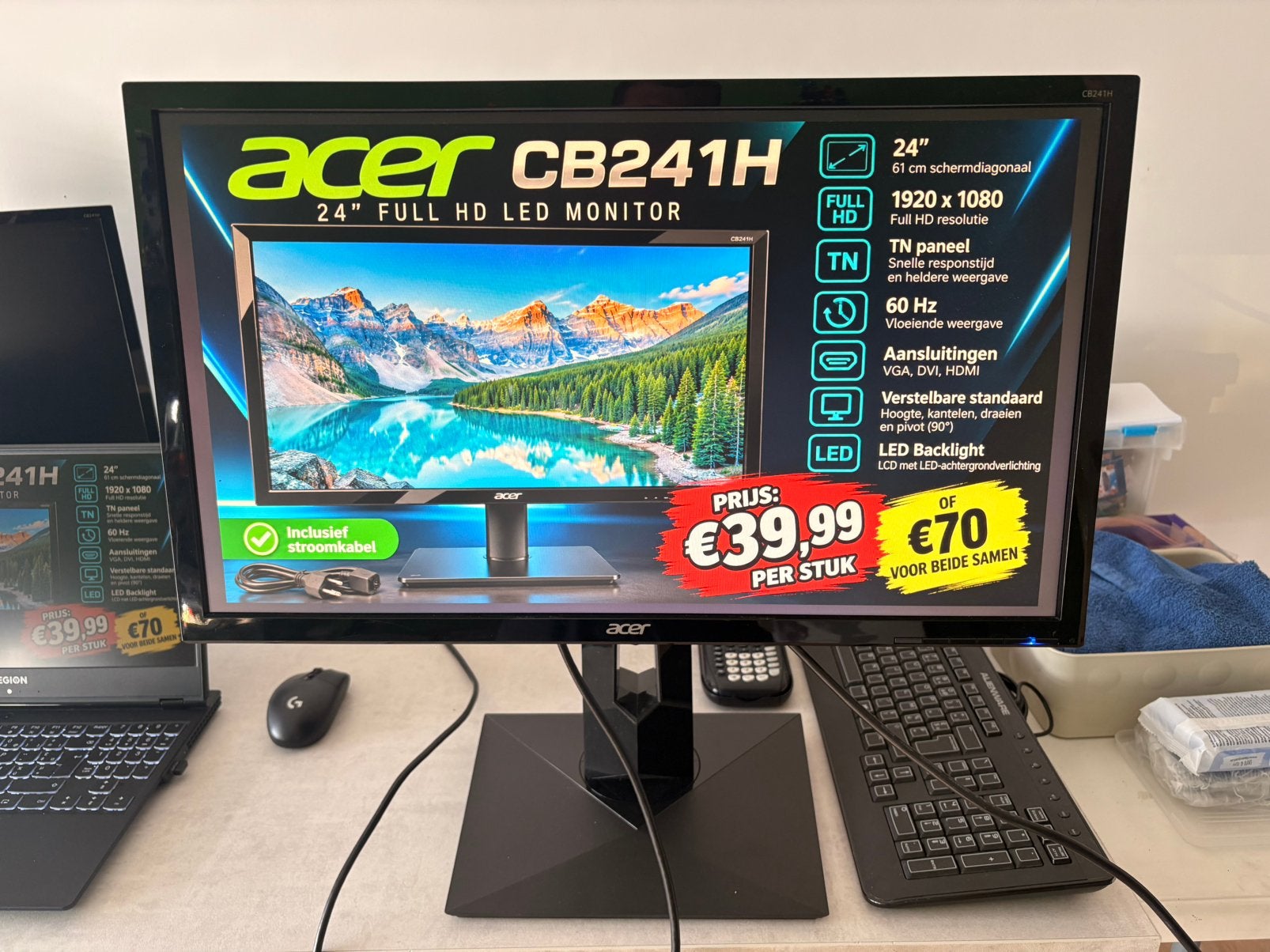 Acer CB241H – 24 inch FullHD LED-monitor 2 stuks beschikbaar, Informatique & Logiciels, DVI, HD, Comme neuf, 60 Hz ou moins