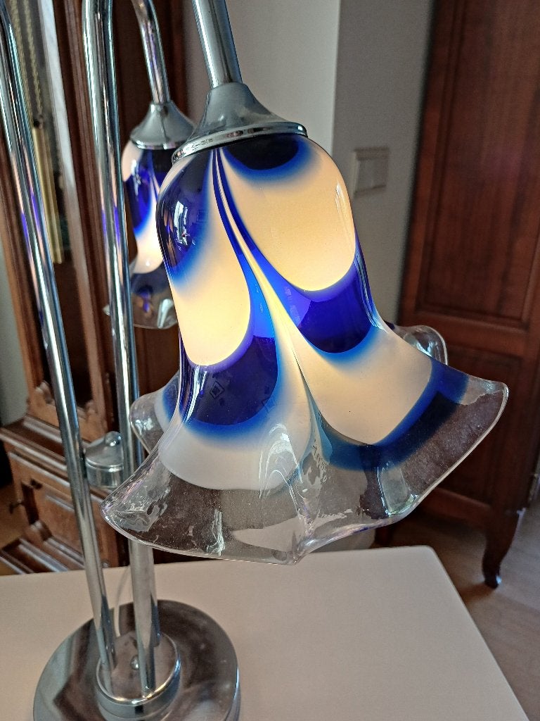 Prachtige vintage 3-armige Murano stijl glazen tafellamp '70, Ophalen