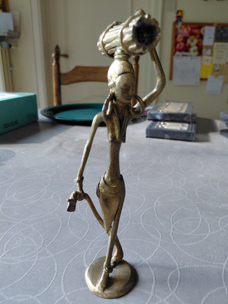 Prachtig vintage Ashanti-beeld uit legering messing/koper, Afrika, Goud, Handgemaakt, Ophalen of Verzenden