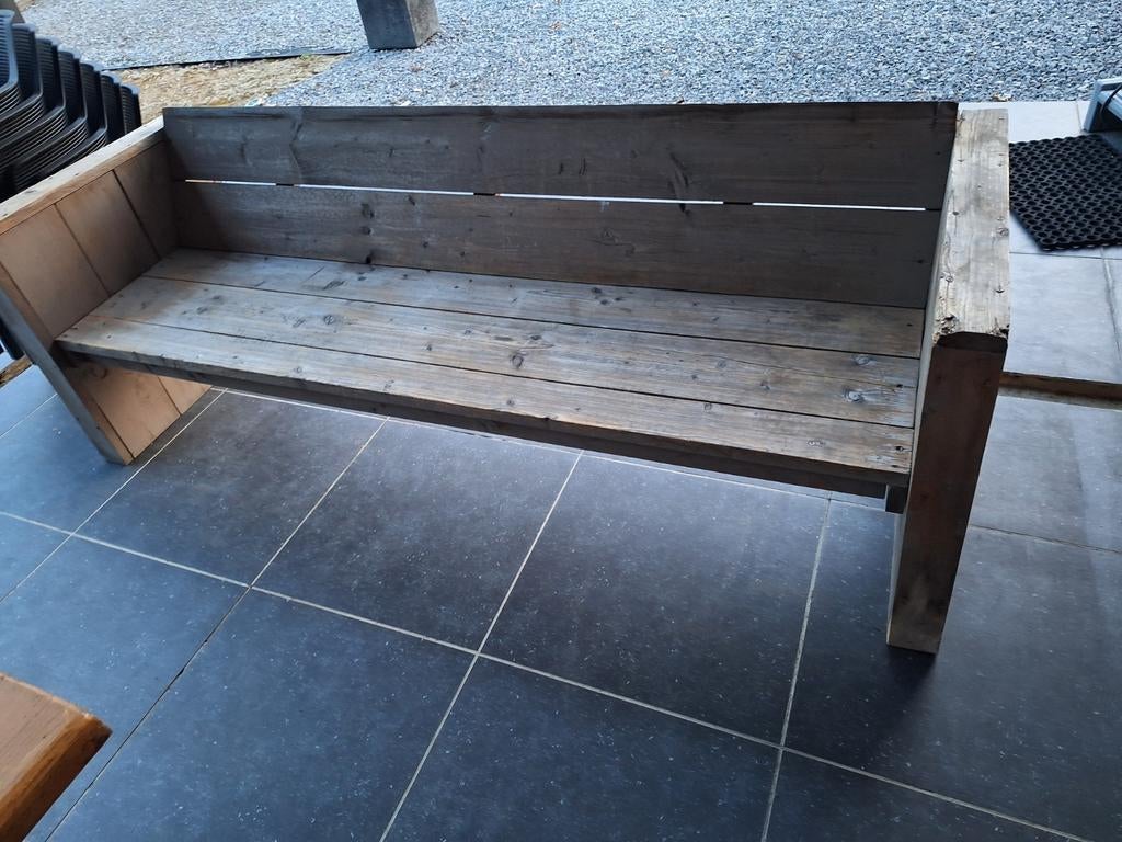 Grote steigerhouten tuinbank op wieltjes, Tuin en Terras, Ophalen
