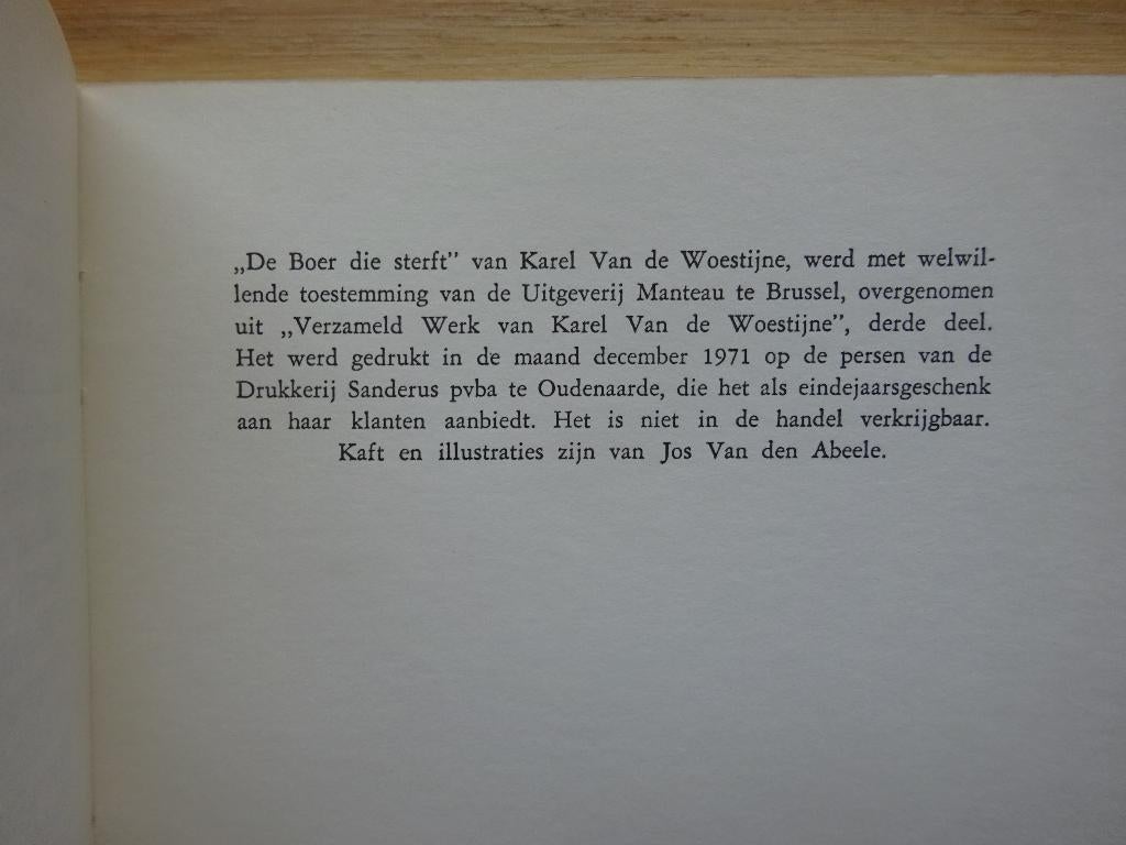 Karel Van de Woestijne, de boer die sterft, 1971, Boeken, België, Ophalen of Verzenden, Zo goed als nieuw, Karel Van de Woestijne