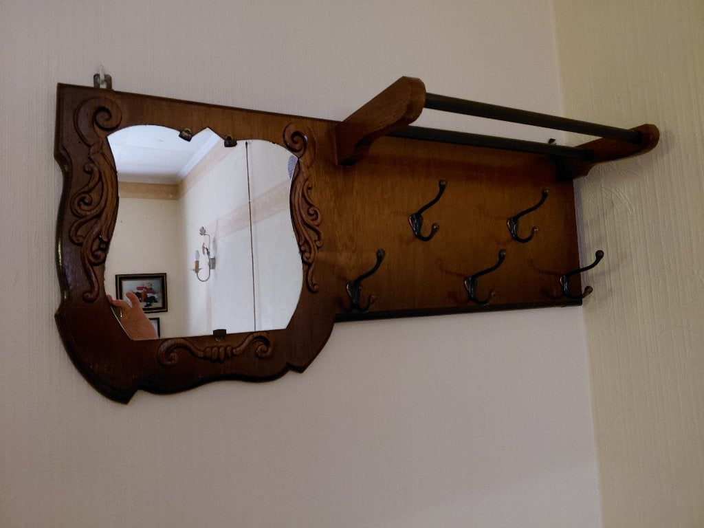 VINTAGE HANGKAPSTOK MET SPIEGEL, Ophalen, Gebruikt, Hout, Wandkapstok
