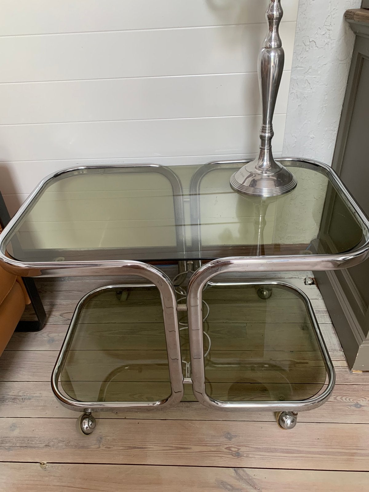 Serveerwagen-bar Bauhaus stijl chrome, Ophalen, Gebruikt, Metaal of Aluminium, Vintage