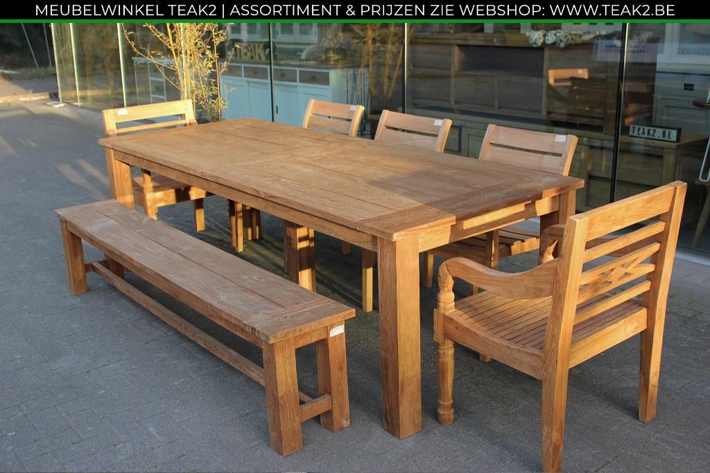 Nieuwe teak tuinmeubelen - teak tuintafel en meer bij TEAK2, Ophalen of Verzenden, Nieuw, Teakhout