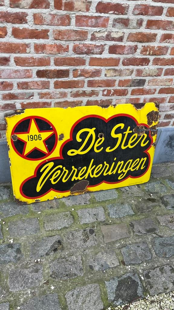 Emaille bord  De Ster verzekering., Ophalen, Gebruikt, Reclamebord