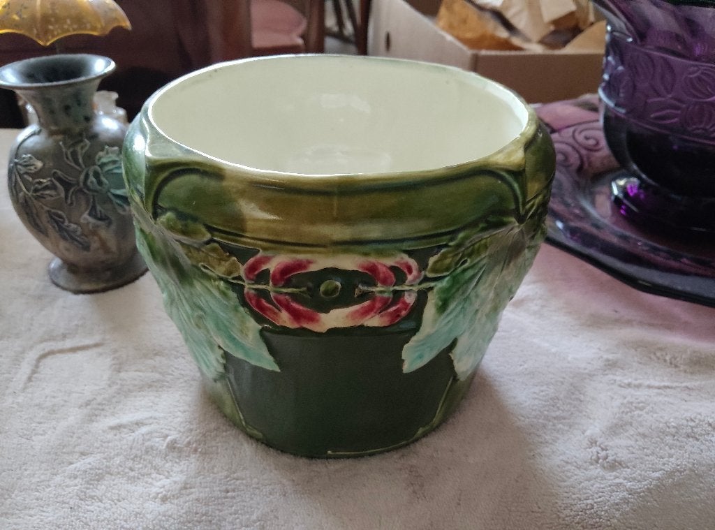 Ancien cache-pot barbotine Art Nouveau, Antiquités & Art, Enlèvement ou Envoi