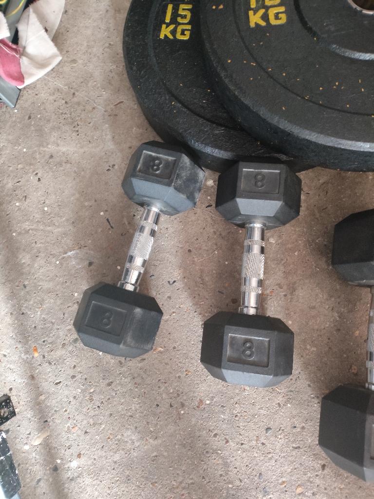 Hexagon Dumbbels set 8 en 10 kg, Sport en Fitness, Fitnessmaterialen, Ophalen, Zo goed als nieuw, Buik, Dumbbell