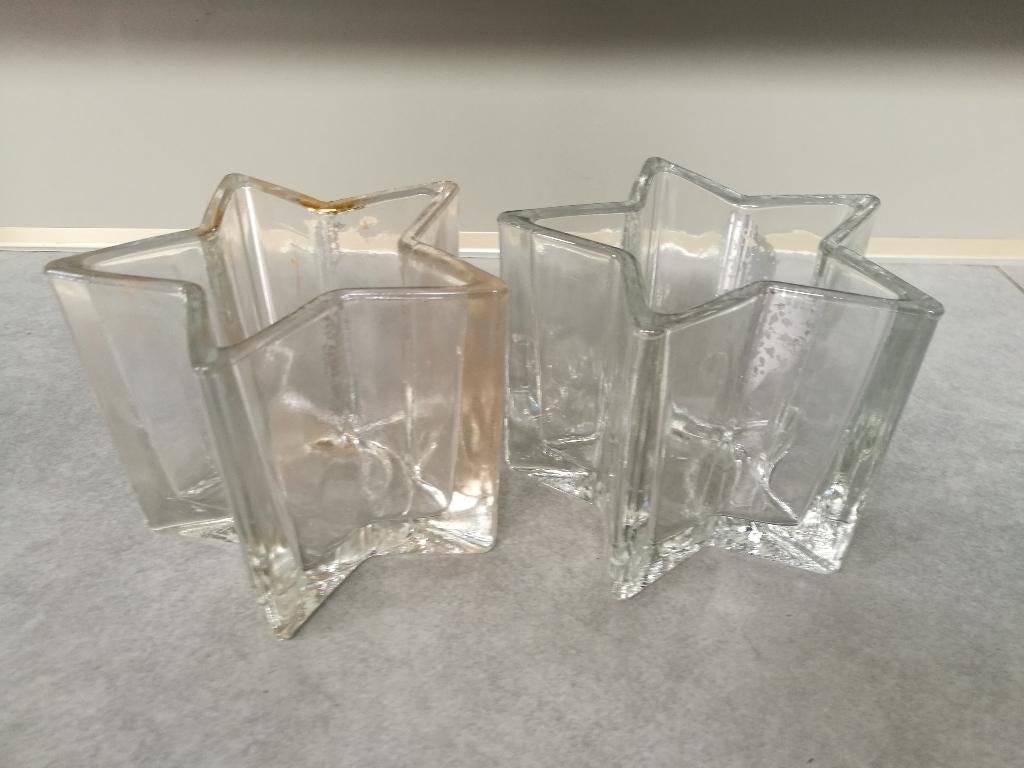 2 kaarsenhouders (in de vorm van een ster), Ophalen of Verzenden, Gebruikt, Overige materialen, Minder dan 25 cm