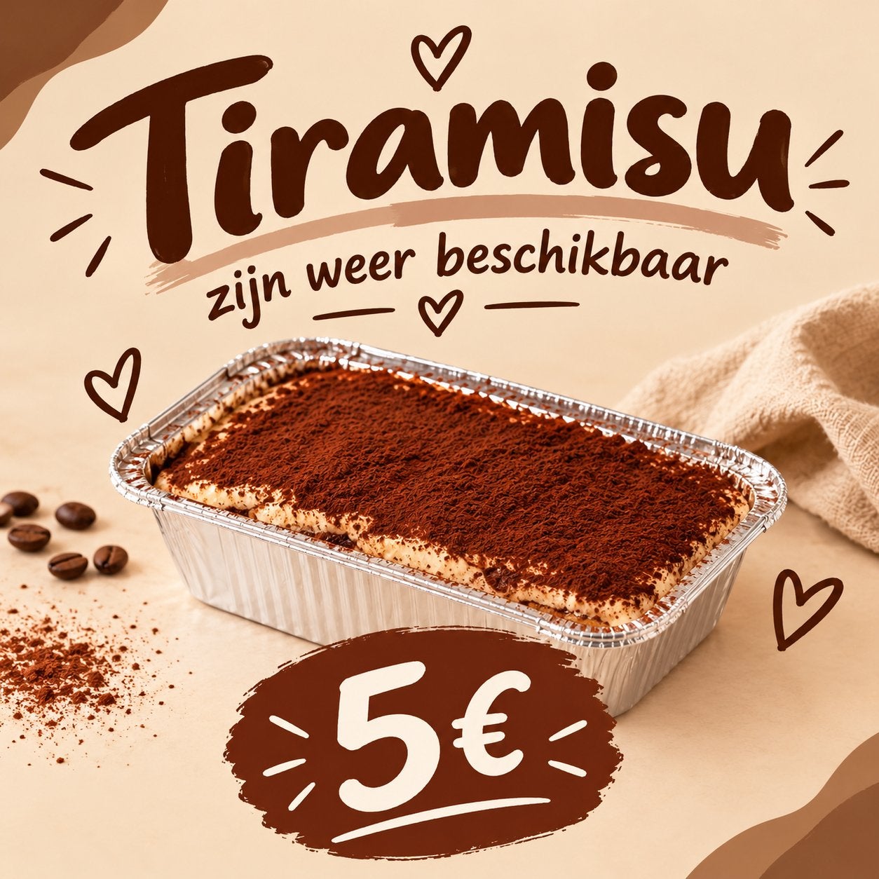 Tiramisu te koop, Ophalen, Nieuw