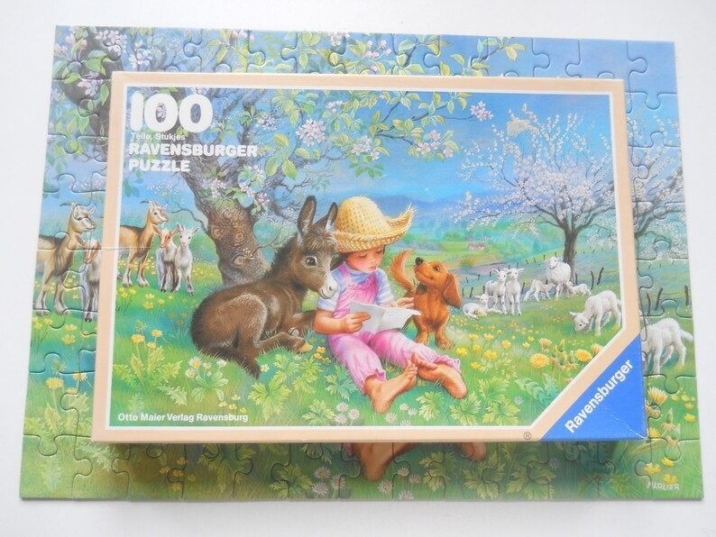 Puzzle vintage Tiny in the verger, Envoi, Moins de 500 pièces, Comme neuf, Puzzle
