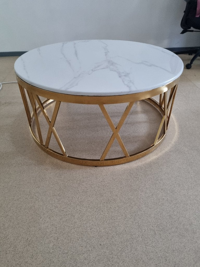 Table ronde Marbre blanc dorée, Enlèvement, Utilisé, Métal