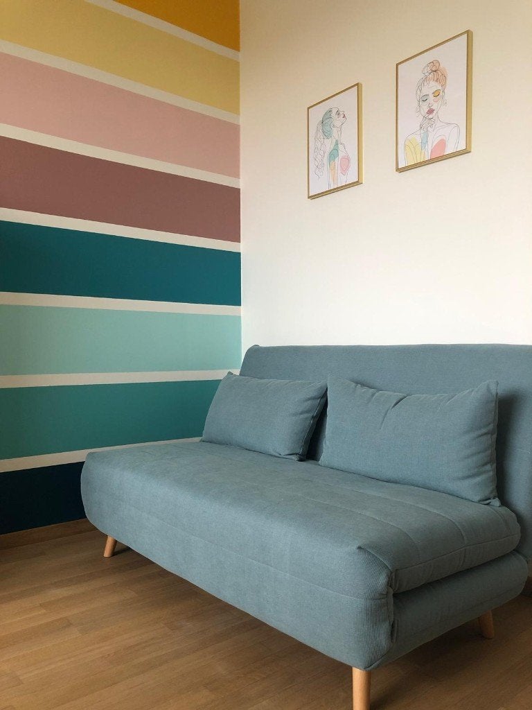 Zeegroene slaapbank met kliksysteem, Maison & Meubles, Chambre à coucher | Canapés-lits, Autres dimensions, Comme neuf, Deux personnes