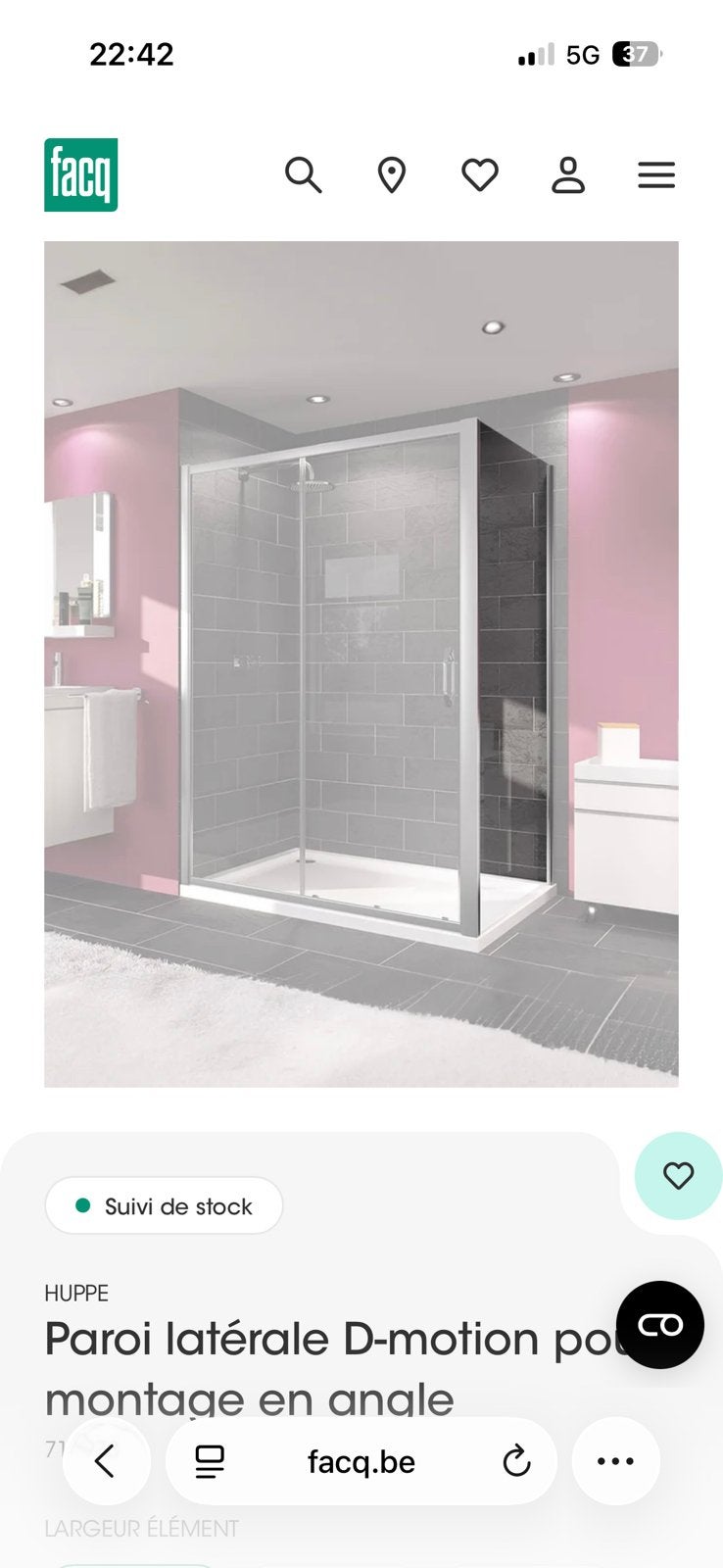 Paroi latérale D-motion Douche, Enlèvement, Neuf, Verre, Douche