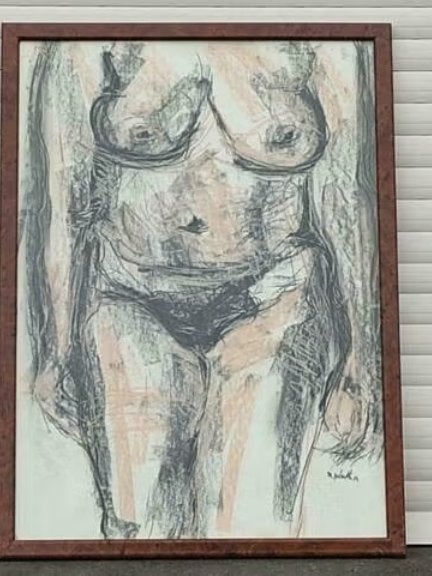 technique mixte nue signe marcel delmotte, Enlèvement ou Envoi, Technique mixte