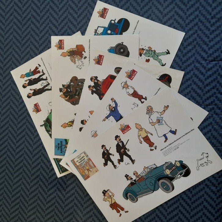 TINTIN * VINTAGE * 6 FEUILLES D'AUTOCOLLANTS * NON UTILISÉ *, Enlèvement, Tintin, Neuf, Image, Affiche ou Autocollant