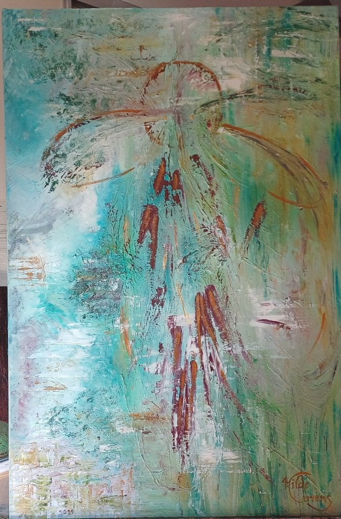 Groot abstract schilderij, olieverf paletmes, nieuw., Antiek en Kunst, Ophalen, Gesigneerd, Olieverf, Abstract