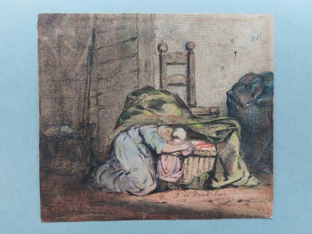 Ferdinand DE BRAEKELEER Antwerpen 1792 - 1883 Moederschap, Enlèvement ou Envoi, Dessin, Technique mixte, Signé