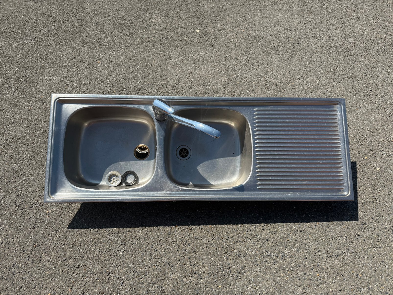 Dubbele inox wasbak met afdruiprek, Huis en Inrichting, Ophalen, Gebruikt