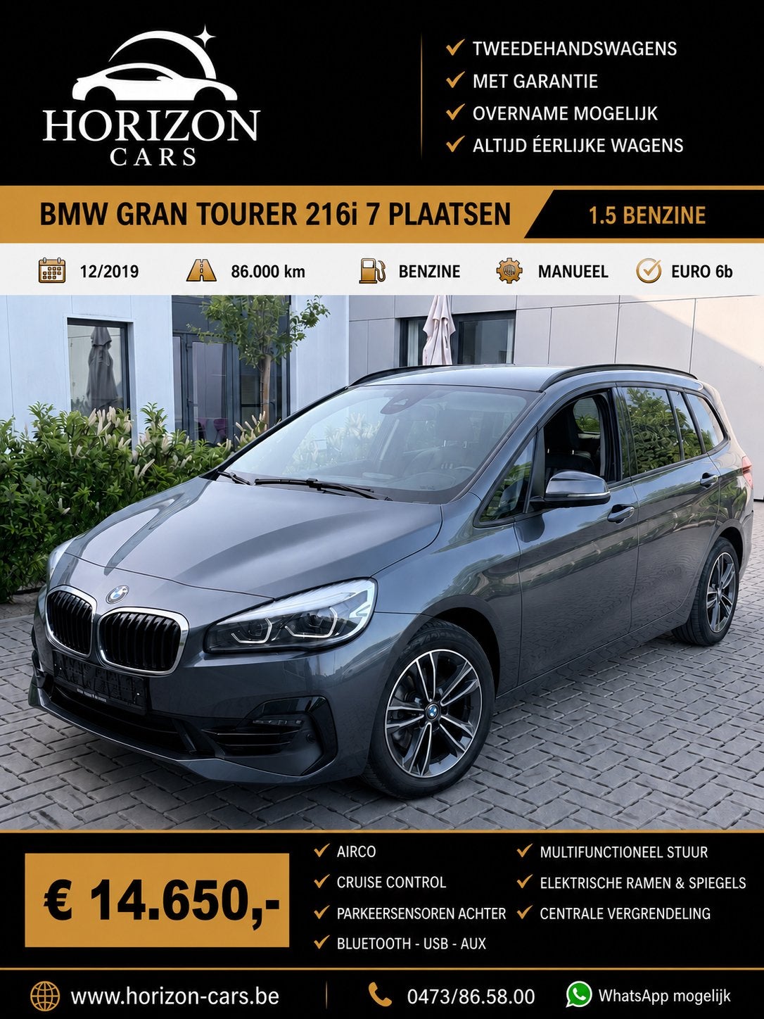 Bmw 216i Benzine 2020 - 7 zit - 86.000 km, Auto's, BMW, Monovolume, 7 zetels, Handgeschakeld, 5 deurs