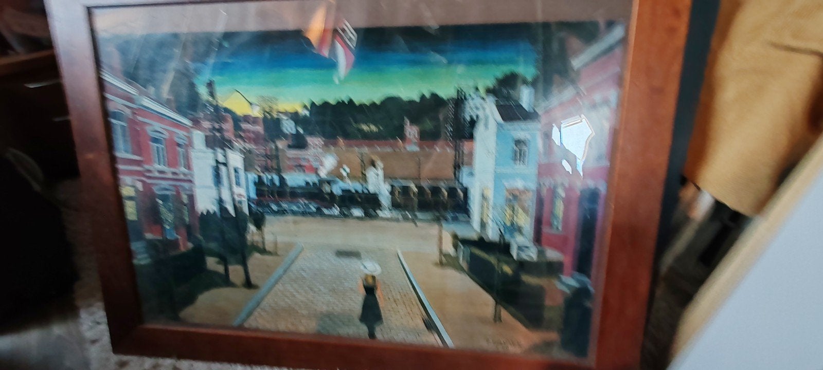 poster van P Delvaux in kader, Antiek en Kunst, Ophalen