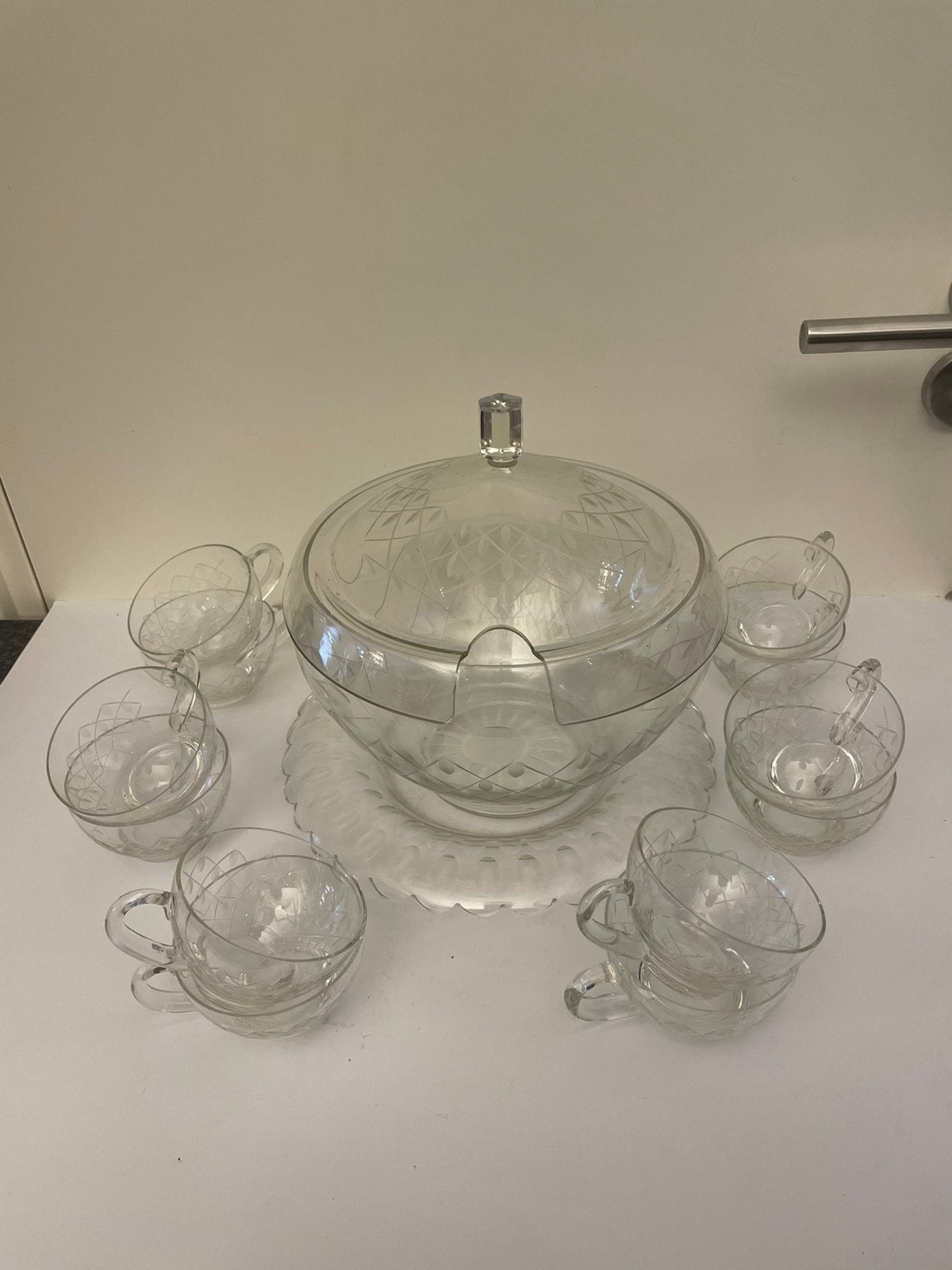 Vintage Glazen Punch- of Bowleset - 14 Delig., Huis en Inrichting, Woonaccessoires | Stolpen, Ophalen of Verzenden, Zo goed als nieuw