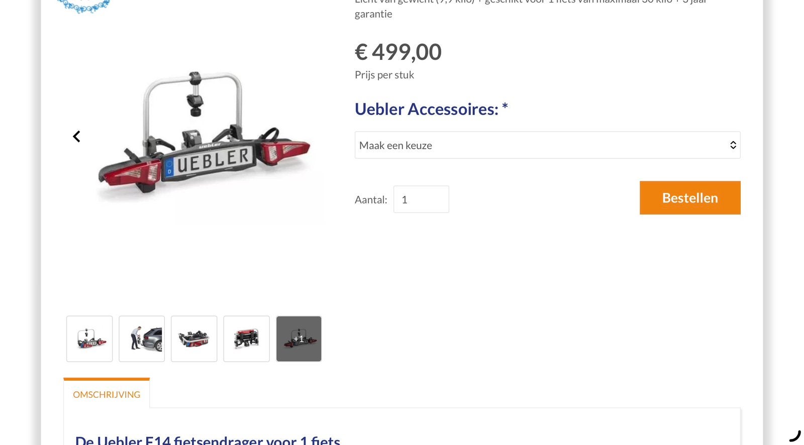 Fietsendrager Uebler, Auto diversen, Fietsendragers, Ophalen, Zo goed als nieuw, 1 fiets, Trekhaakdrager