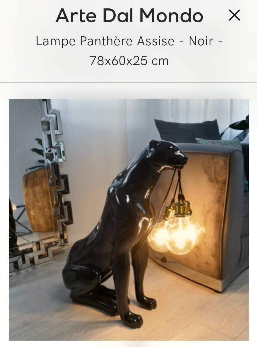 lampe panthère noire Arte Dal Mondo, Ophalen, Zwart, Zo goed als nieuw, Glas