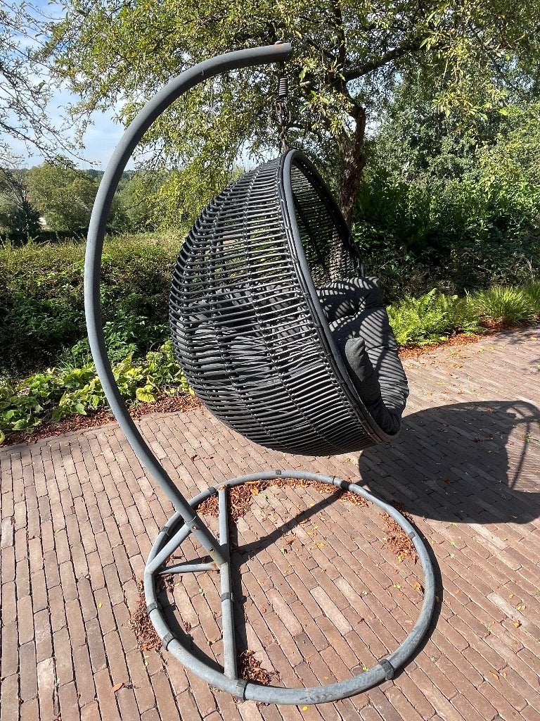 Fauteuil suspendu XL, egg chair avec support & coussin, noir, Enlèvement, Utilisé, Autres matériaux