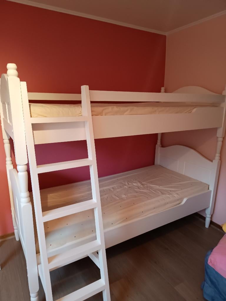 Lits twin ou superposés en bois patine blanc, 100 cm, Enlèvement, Utilisé, 200 cm