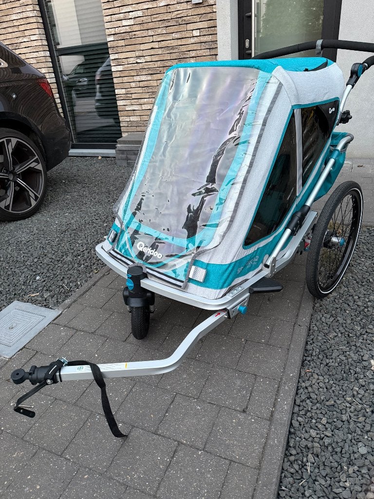Qeridoo fietskar voor 2 kindjes + babyschaal, Ophalen, Vering, Zo goed als nieuw, Kinderkar