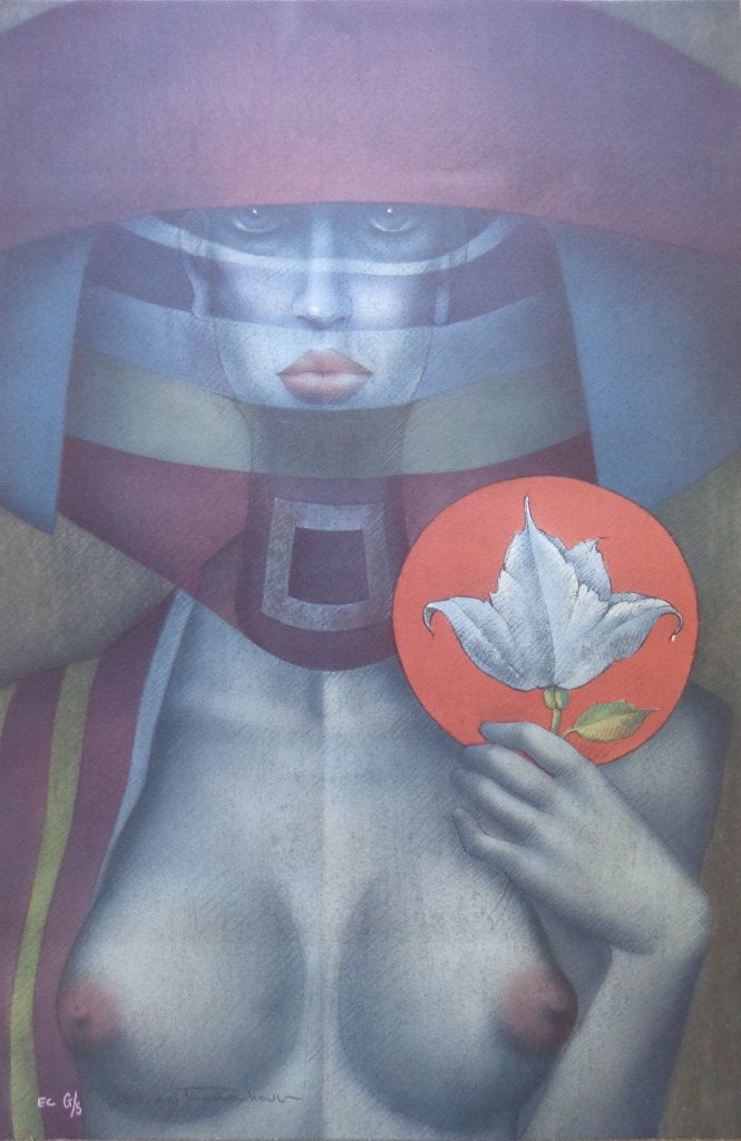 JEF VAN TUERENHOUT / WITTE BLOEM / KLEURZEEFDRUK / 76x50cm, Antiek en Kunst, Ophalen of Verzenden, Gelimiteerde oplage, Portret en Figuren
