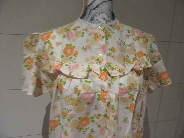 Vintage nachtkleed - oranje bloemen - dames, Kleding | Dames, Pyjama's, Ophalen of Verzenden, Gedragen