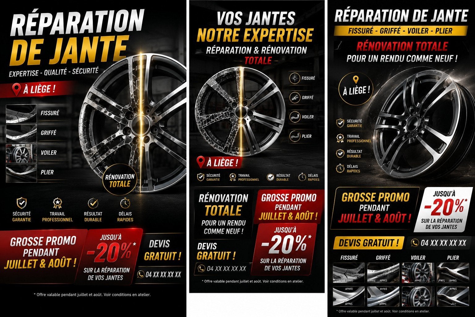 réparation jante fissuré griffer voiler liege