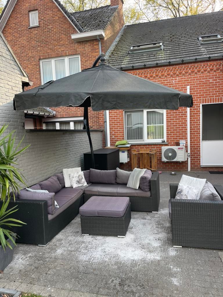 Loungeset met parasol en opbergbox, Tuin en Terras, Ophalen, Gebruikt, 6 zitplaatsen, Aluminium