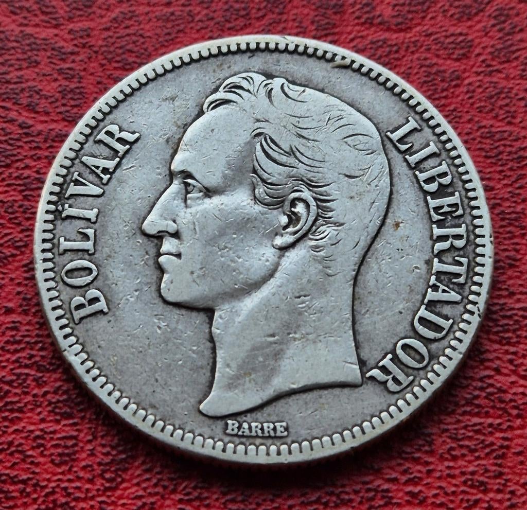 Venezuela  5 Bolivares  1926, Ophalen of Verzenden, Zuid-Amerika, Losse munt, Zilver