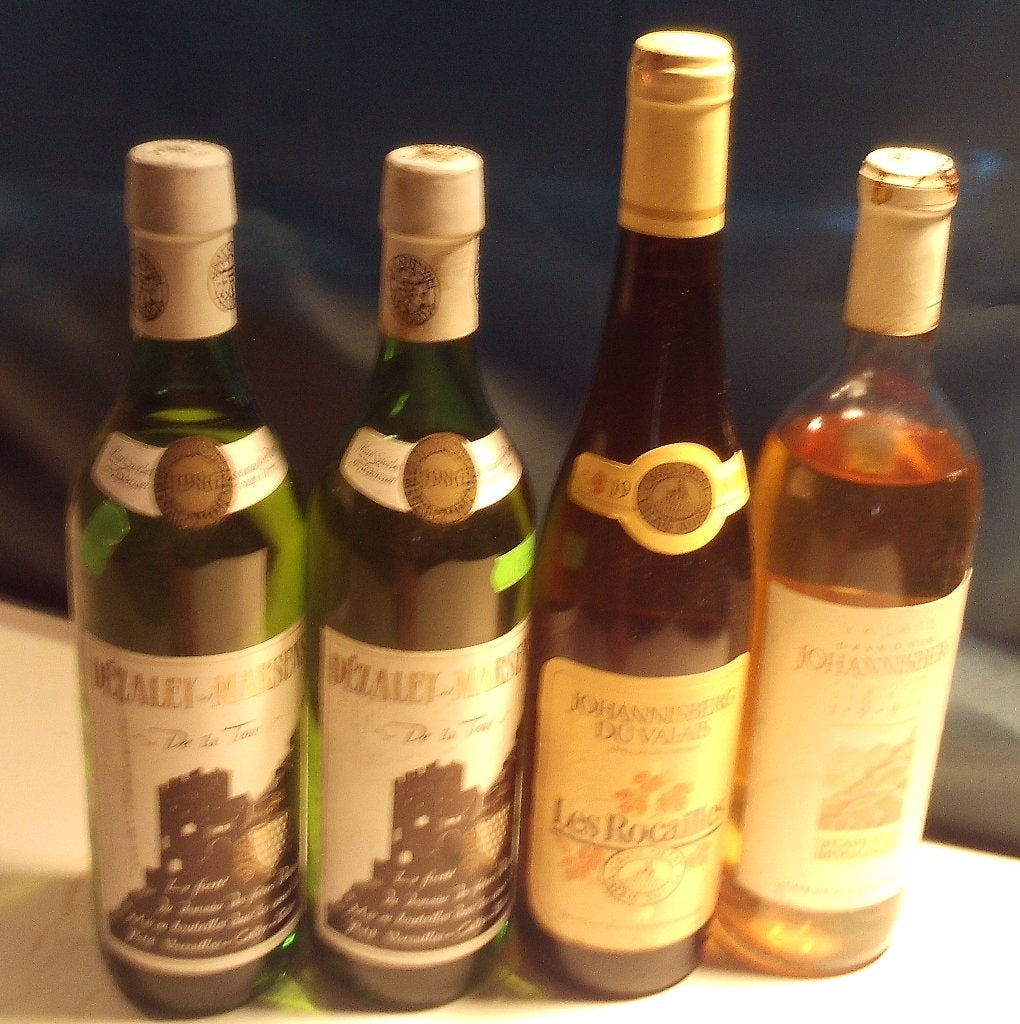 4 vieux vins blancs suisses - 1986/1988/1990, Autres régions, Enlèvement ou Envoi, Pleine, Comme neuf