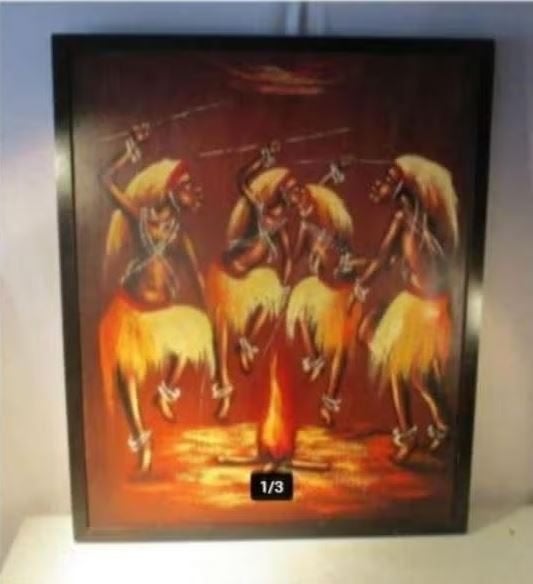 Œuvre magnifiquement peinte « Danseurs africains » - Pueta, Afrique, Enlèvement ou Envoi, Tableau, Fait main