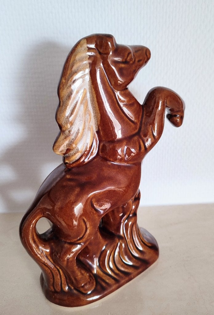 China: amberbruin geglazuurd keramisch paard, Reliëf, Steen/keramiek, Bruin, Ophalen of Verzenden