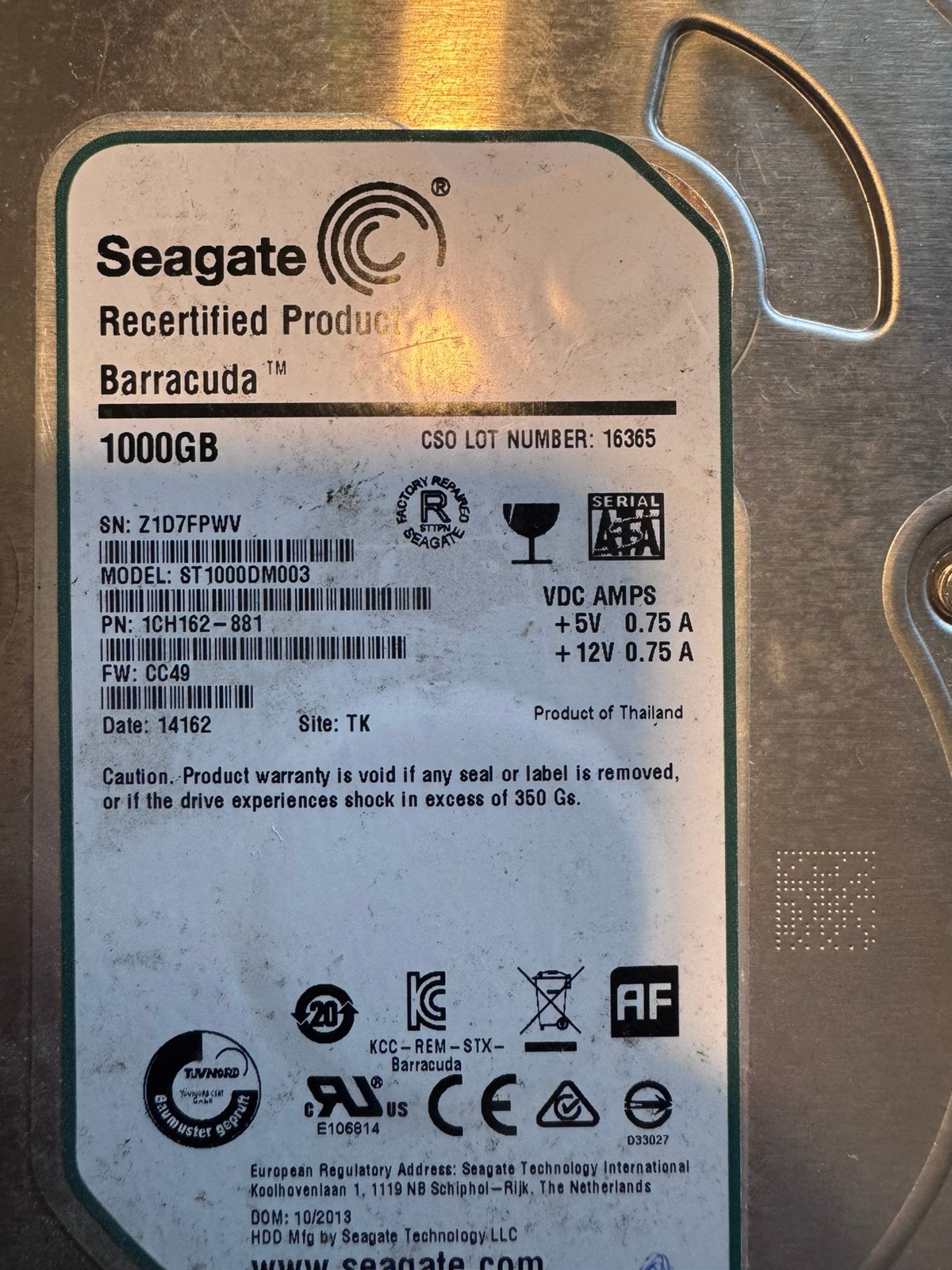 Hdd 1Tb seagate Bareacuda ST1000DM003, Gebruikt, Ophalen of Verzenden, 1Tb, SATA