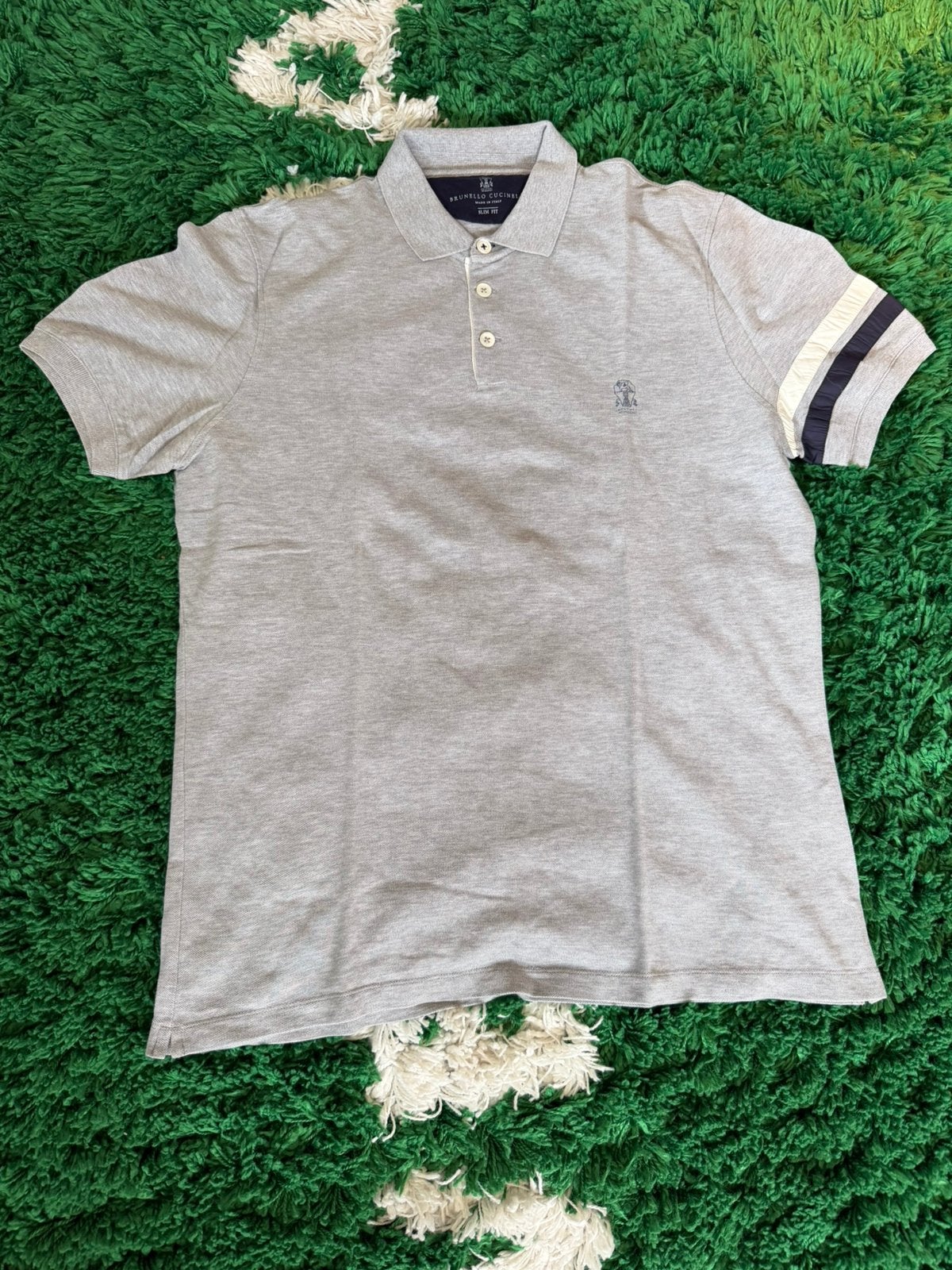 Brunello Cucinelli Slim Fit Cotton Polo, Kleding | Heren, Ophalen of Verzenden, Zo goed als nieuw, Maat 52/54 (L), Grijs