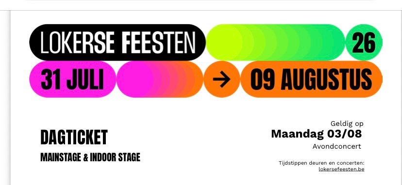 Ticket voor maandag 3 augustus - Lokerse Feesten, Une personne, Août