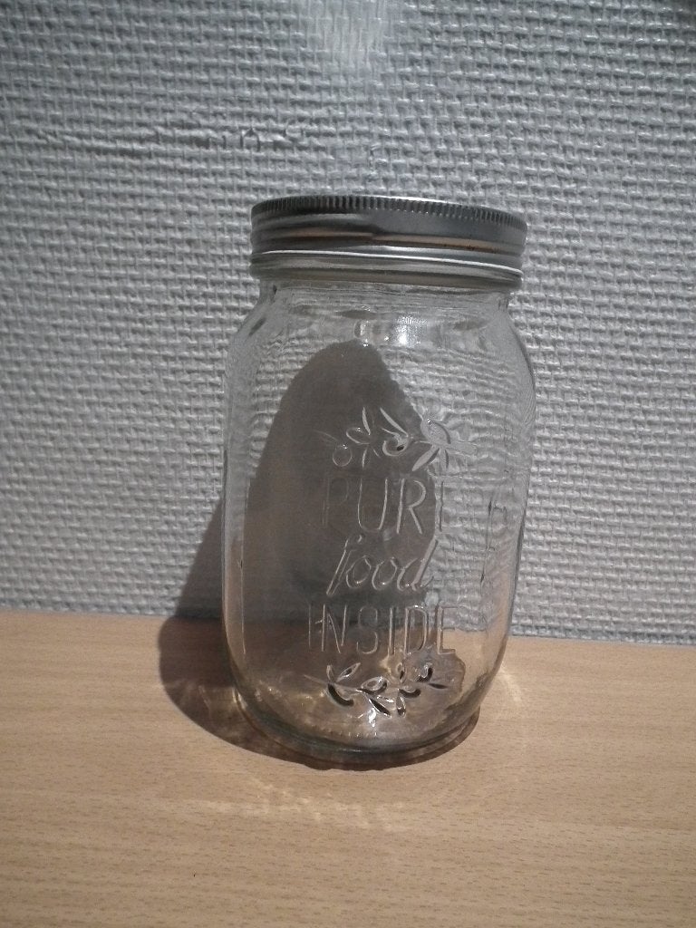 Bocal en verre 800 ml. H 17 cm/ D 8 cm (Oil & vinegar), Maison & Meubles, Verre, Utilisé, Récipient(s), Autres marques