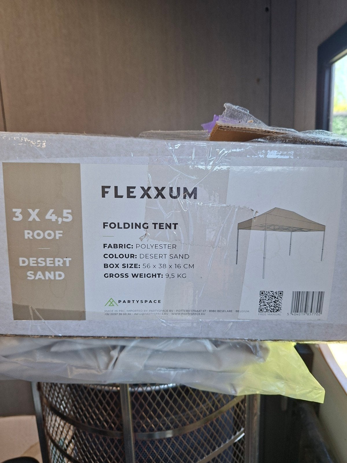 Party tent   34,5  zandkleur  met zij en achter zeilen, Tuin en Terras, Ophalen, Gebruikt, Partytent