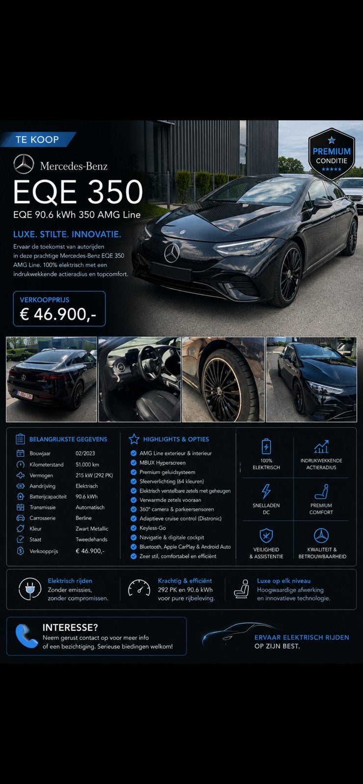 Eqe 350 te koop, Auto's, Automaat, 4 deurs, Achterwielaandrijving, Zwart