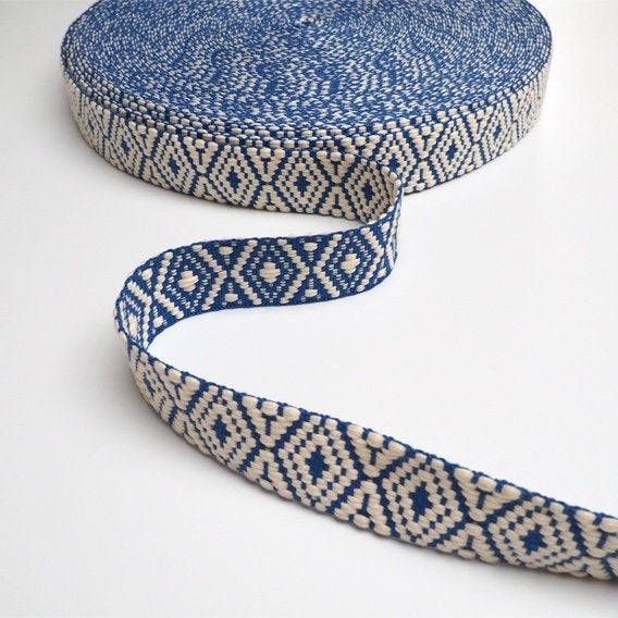 5954) 5 mètres bande géométrique bleu largeur 38 mm, Enlèvement ou Envoi, Neuf, Ruban, Bande ou Élastique